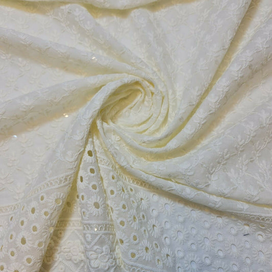Cotton Lawn Broderie Anglaise White/Cream Embroidery Dress Craft Fabric 50" (Design -8)