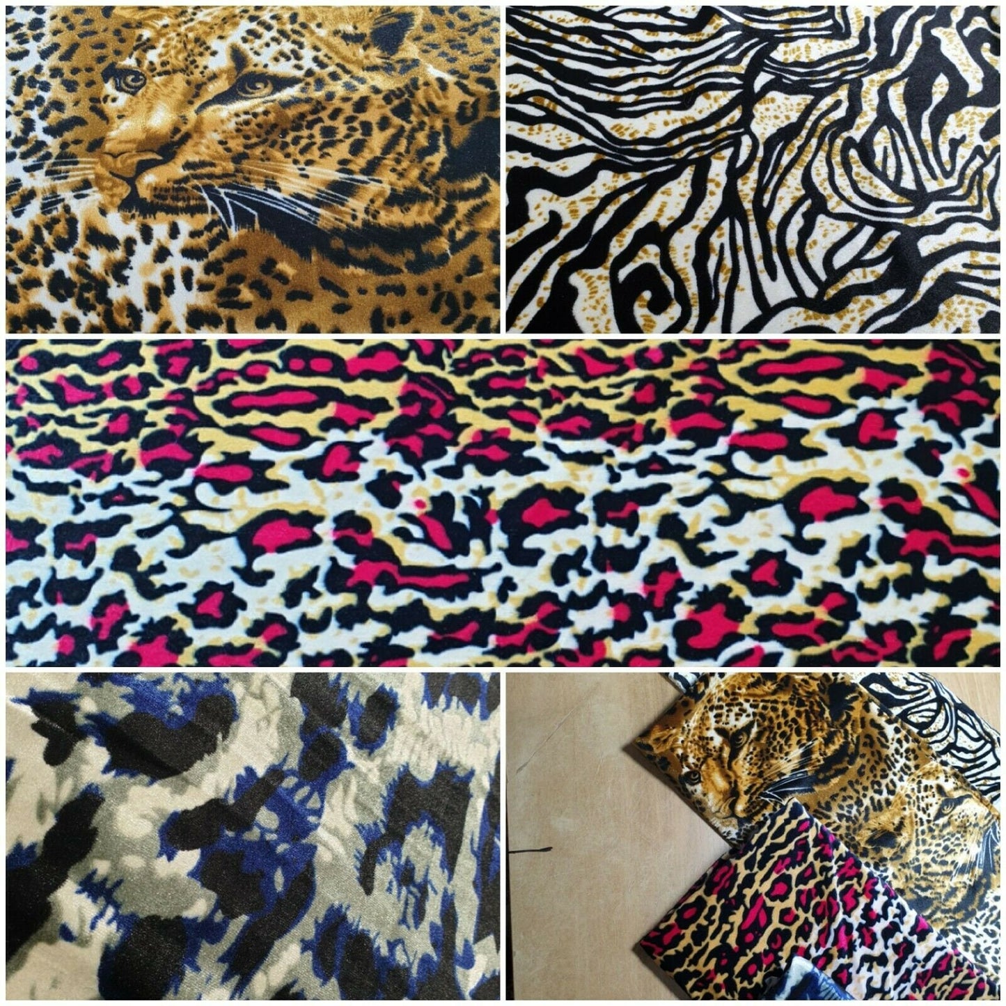 Samtstoff mit Tiermuster, Gepard, Leopard, Tiger, Design, hochwertiger Polsterstoff, Bastelstoff