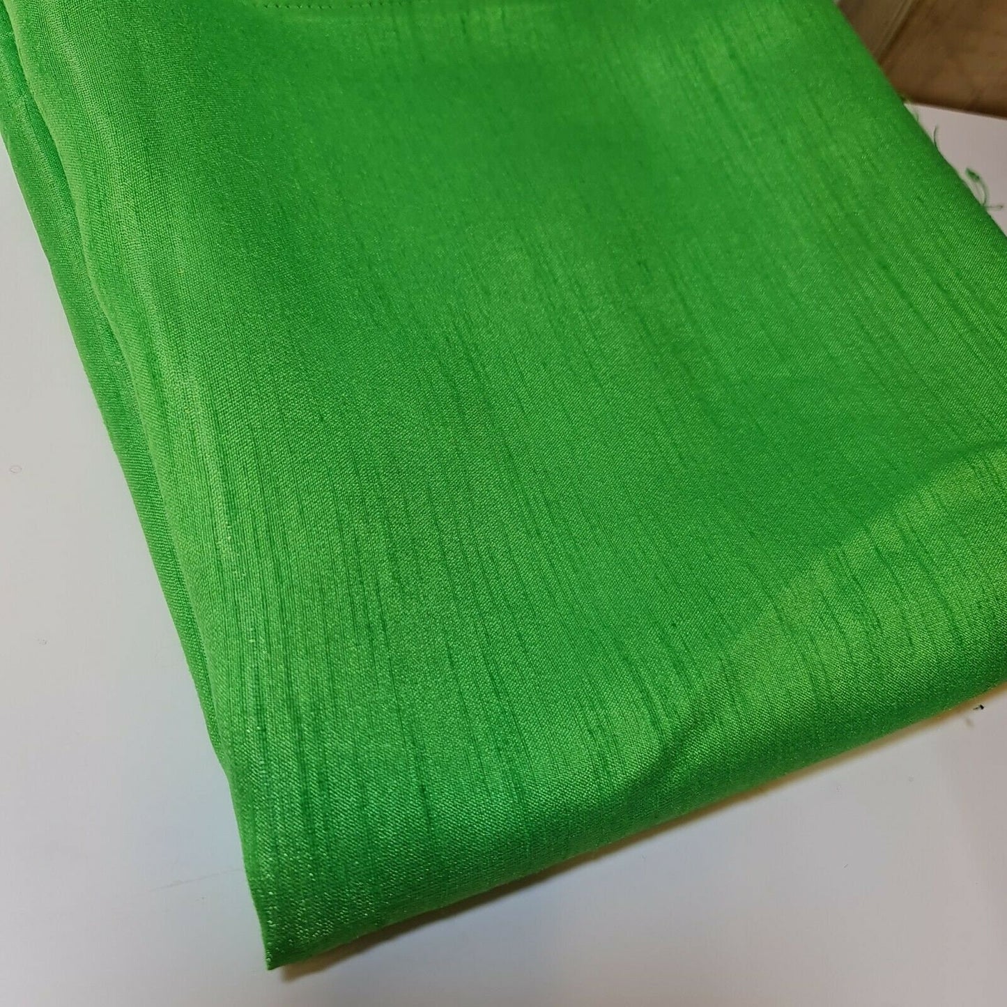 Plain Poly Faux Dupion Raw Silk Satin Finish Dress Craft Patchwork Fabric 44" (Apple Green)