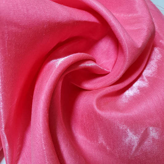 Plain Poly Faux Dupion Raw Silk Satin Finish Dress Craft Patchwork Fabric 44" (Coral)