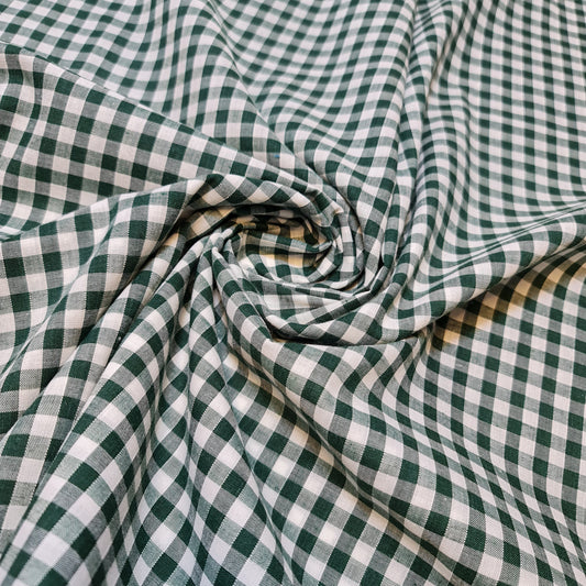 Polycotton Fabric 1/4" Gingham Check Material Dress Craft Uniform Checked 112cm (Bottle Green)