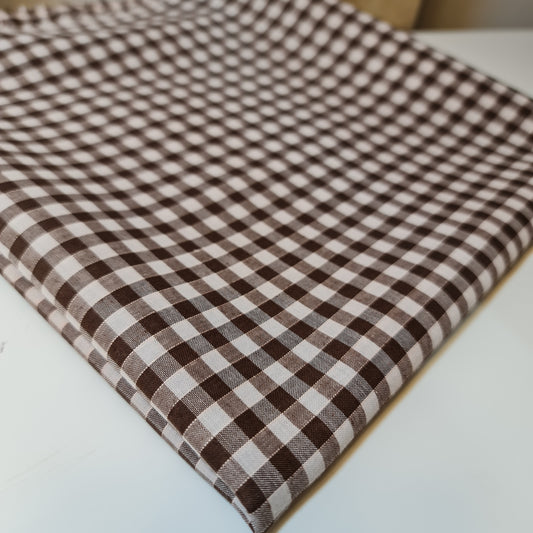 Polycotton Fabric 1/4" Gingham Check Material Dress Craft Uniform Checked 112cm (Brown)