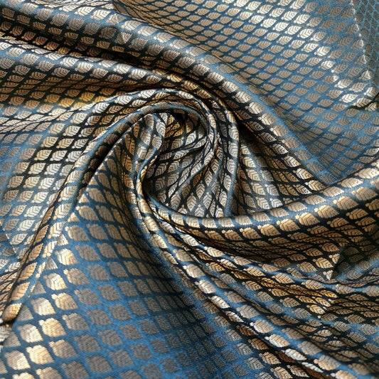 Bottle Green Ditsy Gold Leaf Print Banarasi Brocade Fabric – 44” Wide – Floral Jacquard Indian Dress & Craft Material (By the Meter)