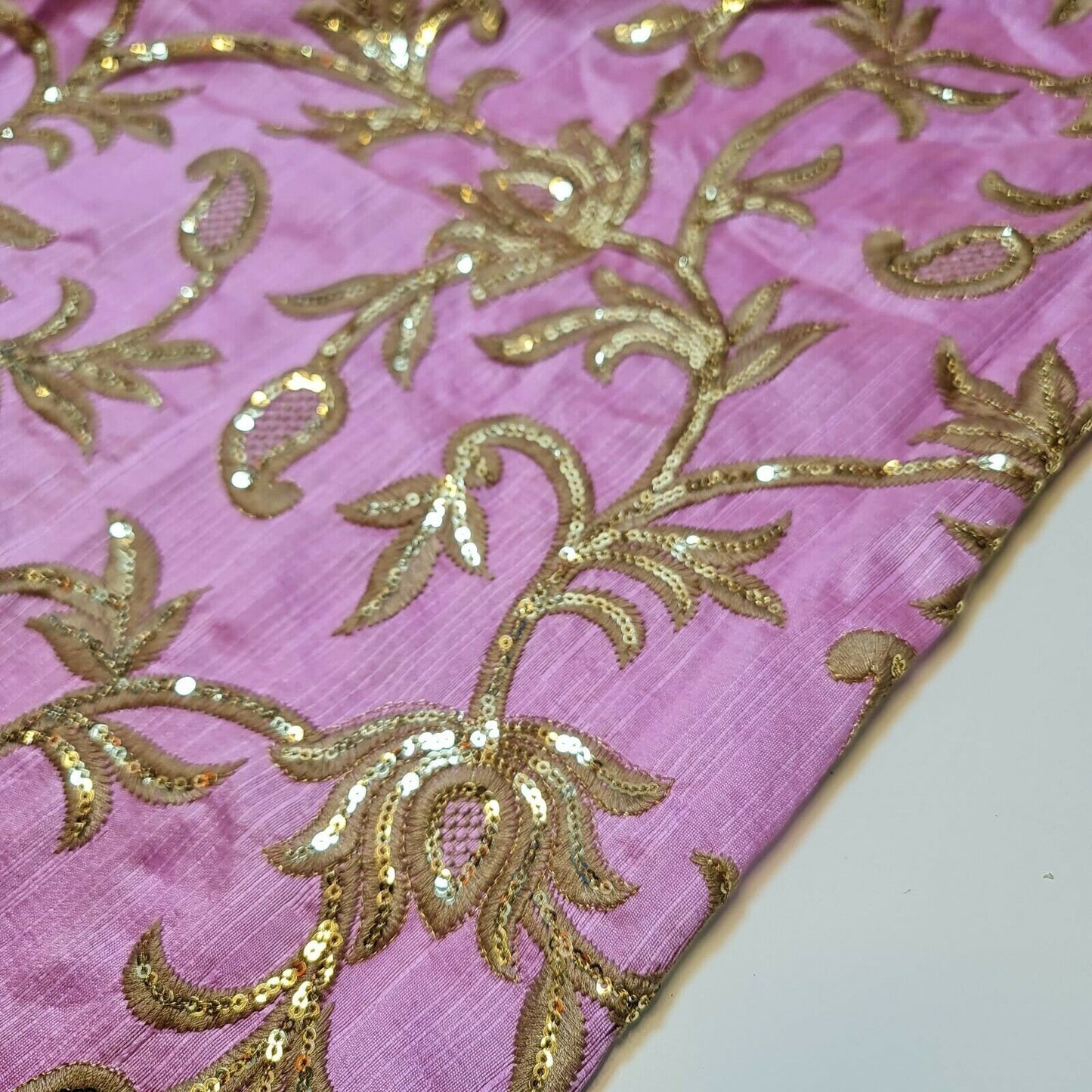 Luxury Faux Raw Silk Gold Embroidery Fabric Fancy Dress fabric Home Decor 44" (Mauve)