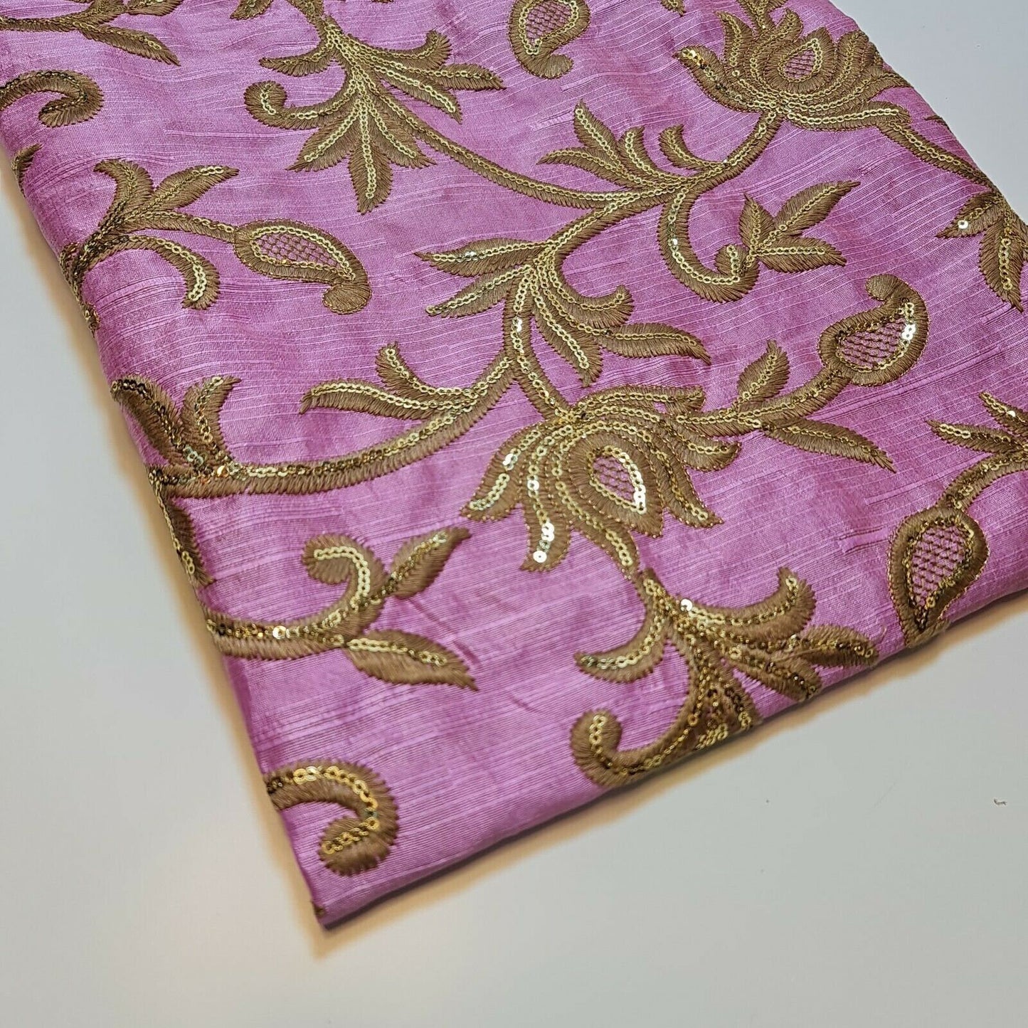 Luxury Faux Raw Silk Gold Embroidery Fabric Fancy Dress fabric Home Decor 44" (Mauve)