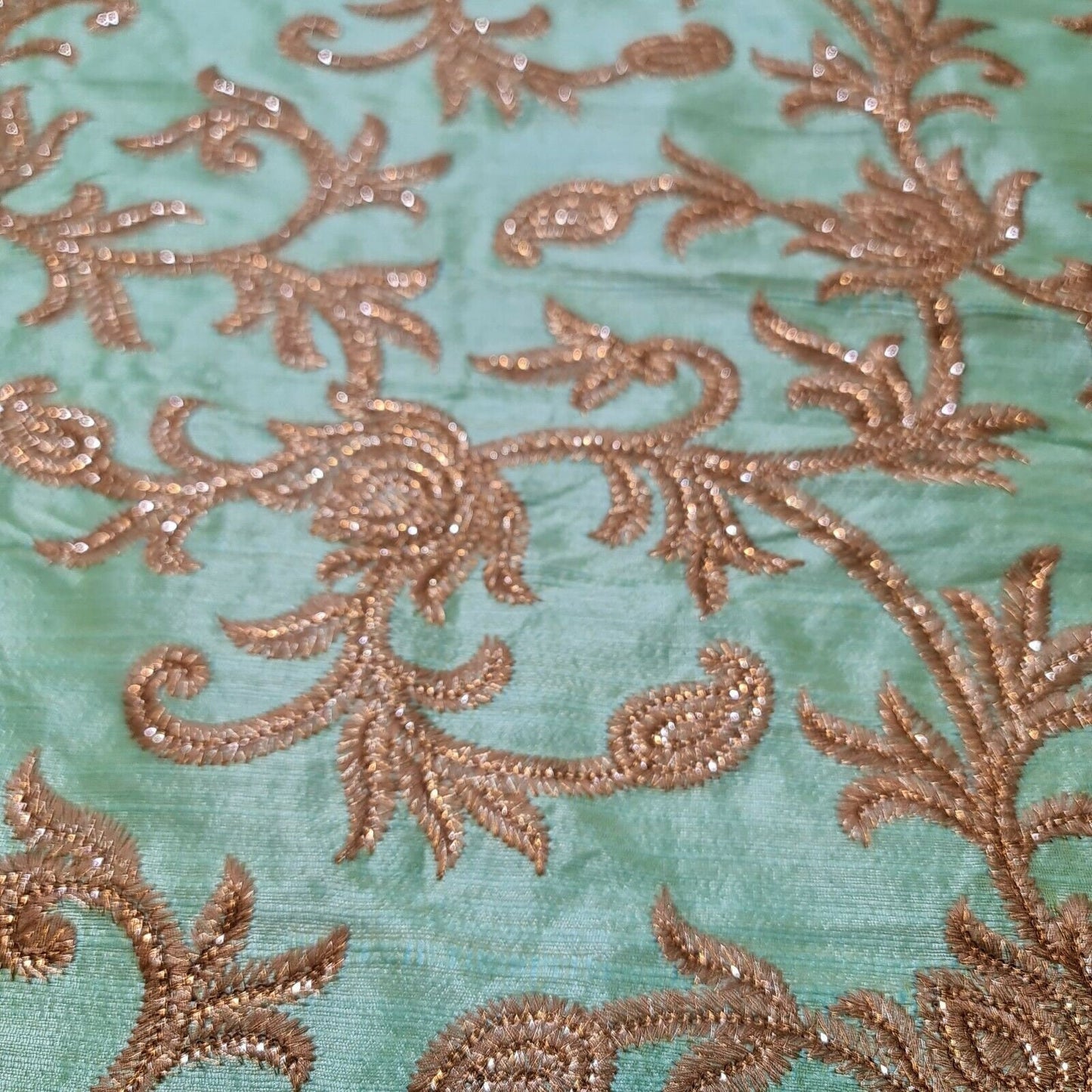 Luxury Faux Raw Silk Gold Embroidery Fabric Fancy Dress fabric Home Decor 44" (Green)