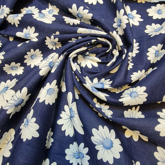 Navy 100% Cotton Poplin Daisy Flower Fabric Dress Craft Quilting Costume Material 58" By The Meter