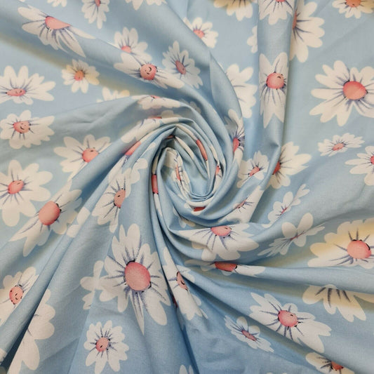 Sky 100% Cotton Poplin Daisy Flower Fabric Dress Craft Quilting Costume Material 58" By The Meter
