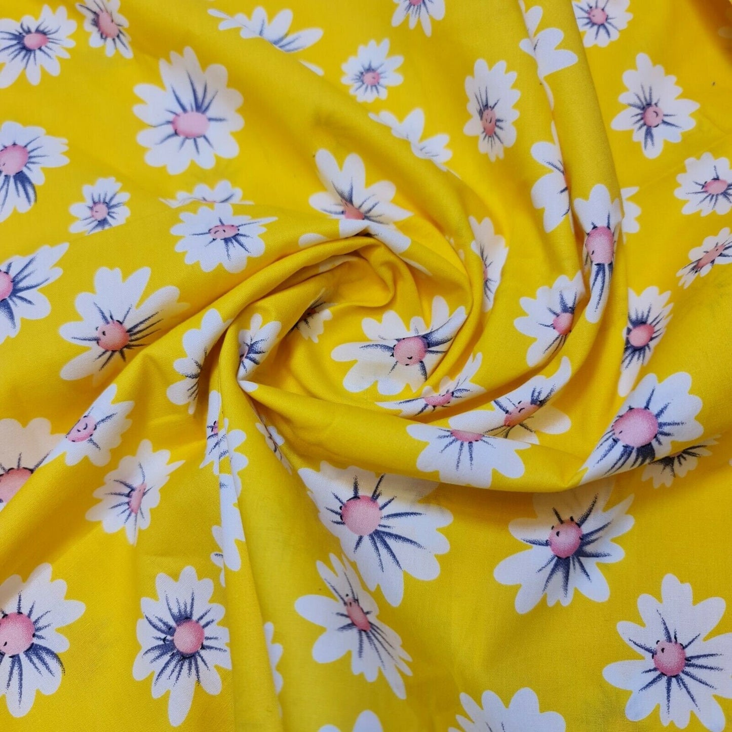 100% Cotton Poplin Daisy Flower Print Fabric Dress Craft Soft Fabric 58" Meter (Yellow Base)