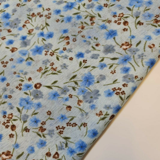 Animal Floral Printed Soft Poly Crepe Dress Drape Craft Fabric 58" By Meter (Ditsy Blue)