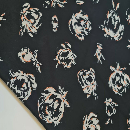 Animal Floral Printed Soft Poly Crepe Dress Drape Craft Fabric 58" By Meter (Black Rose)