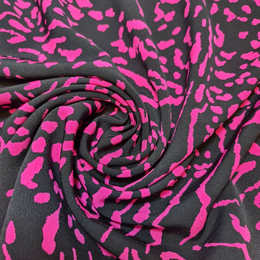 Animal Floral Printed Soft Poly Crepe Dress Drape Craft Fabric 58" By Meter (Pink Panther)