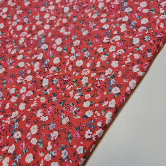 100% Cotton Poplin Ditsy Flower Print Fabric Dress Craft Soft Fabric 58" Meter (Coral)