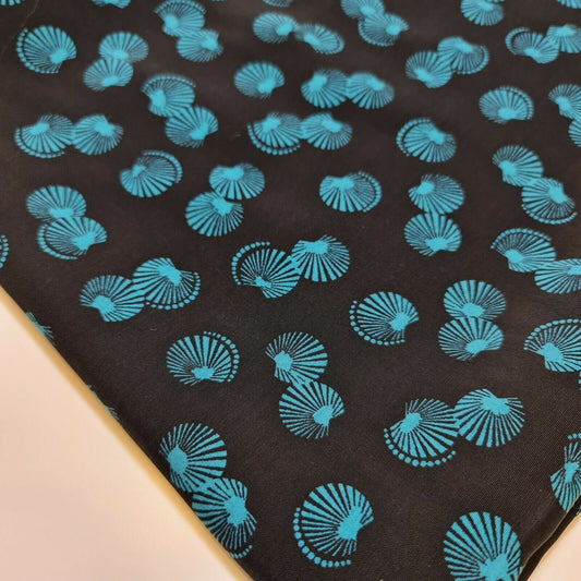 Black Shell Print Soft Peach Crepe Dress Craft Drape Fabric By The Meter 58"