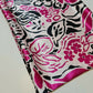 White Satin Soft Silky Finish Fabric Flowers Black Cerise Print Dress Drape 58"