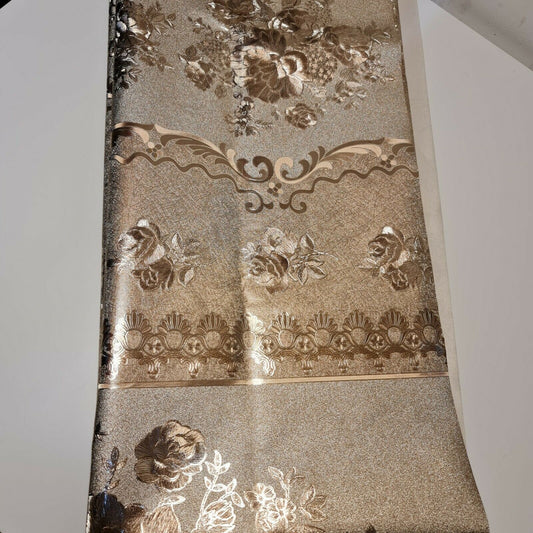 Gold/Silver 3D Floral Print Wipe Clean PVC Tablecloth Oilcloth Vinyl 137cm Wide (Gold - 1)