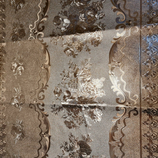 Gold/Silver 3D Floral Print Wipe Clean PVC Tablecloth Oilcloth Vinyl 137cm Wide (Gold - 1)