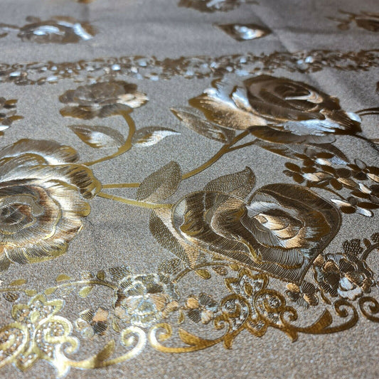 Gold/Silver 3D Floral Print Wipe Clean PVC Tablecloth Oilcloth Vinyl 137cm Wide (Gold - 4)