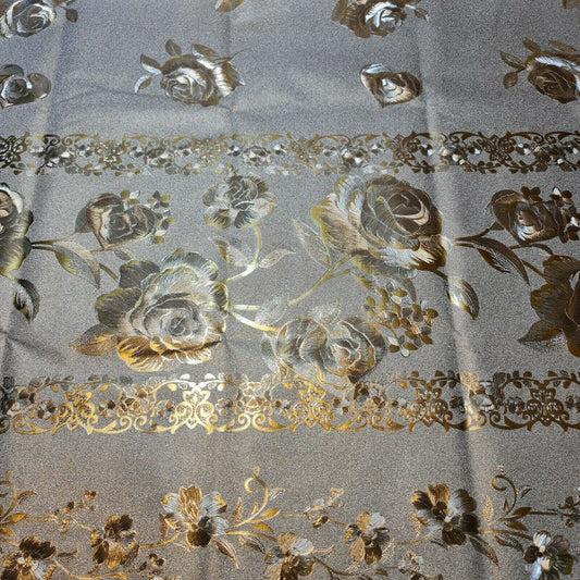 Gold/Silver 3D Floral Print Wipe Clean PVC Tablecloth Oilcloth Vinyl 137cm Wide (Gold - 4)