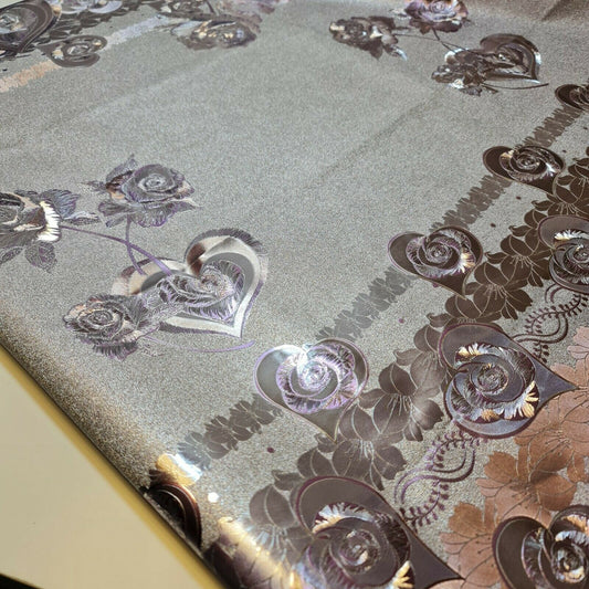 Gold/Silver 3D Floral Print Wipe Clean PVC Tablecloth Oilcloth Vinyl 137cm Wide (Gold - 5)