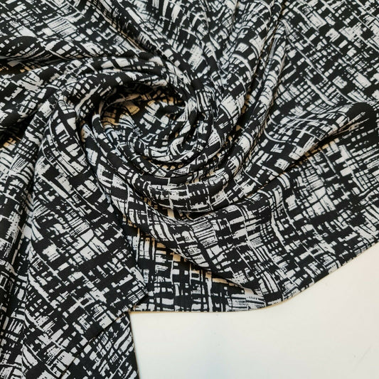 Black White Floral Printed Poly Crepe Dress Drape Craft Fabric 58" By The Meter