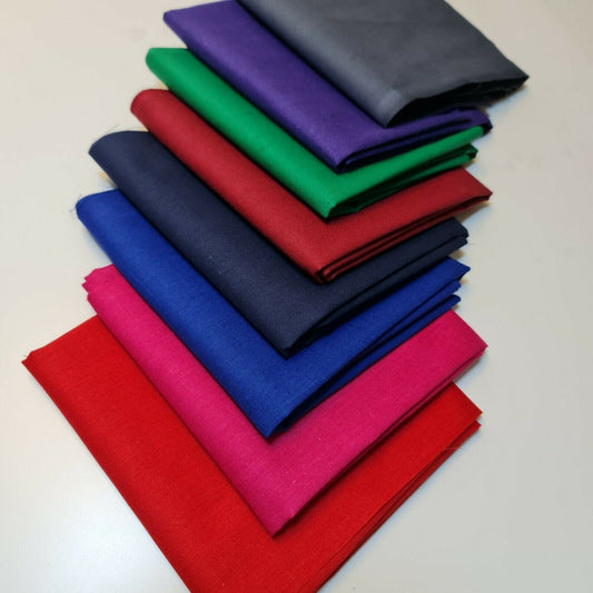 100% Cotton Fat Quarter Fabric Bundle of 8 50x50cm Bright Plain Solid Colours Quilting Patchwork Material