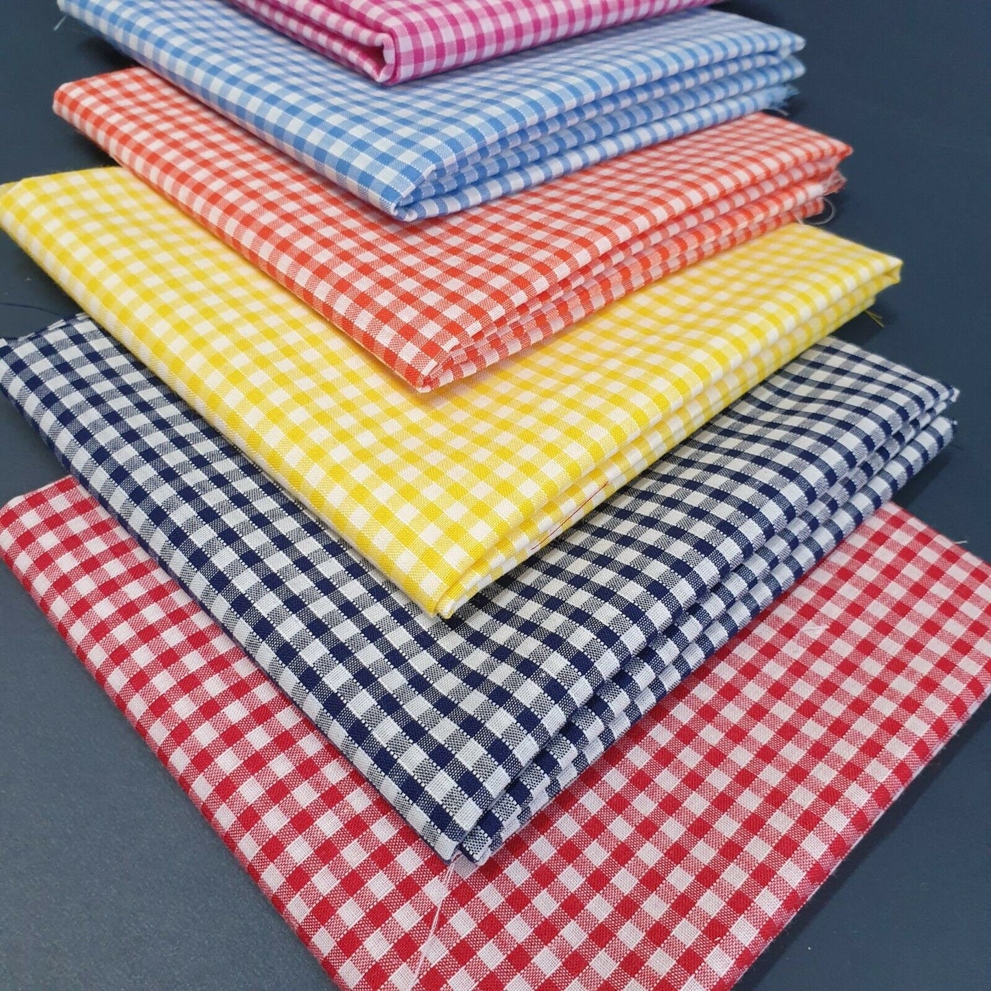 Polycotton-Bündel mit 6 Gingham-Stoffen, 1/4-Karos, Fat Quarter, 50 x 50 cm, Quilting-Patchwork-Material