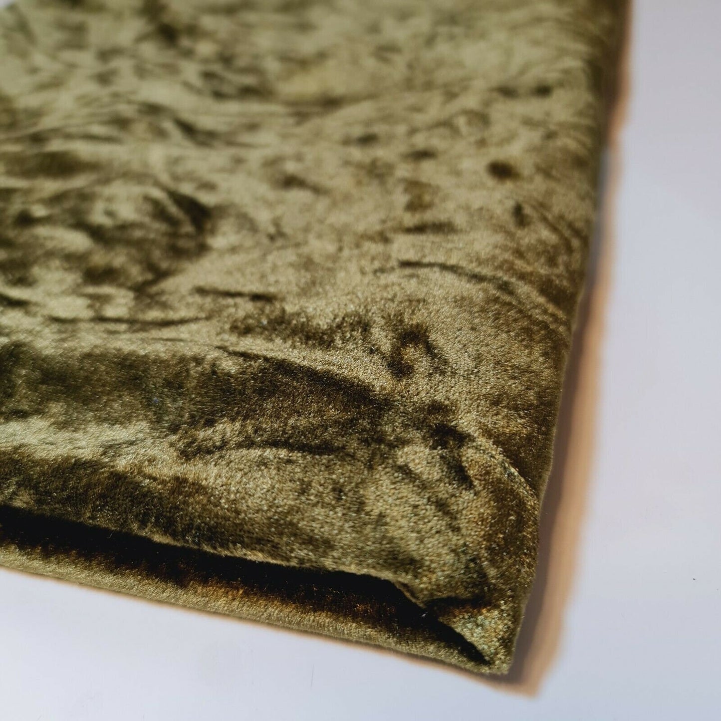 Premium Quality Marble Crushed Velvet Medium Weight Stretch Fabric Material 58" (Olive)