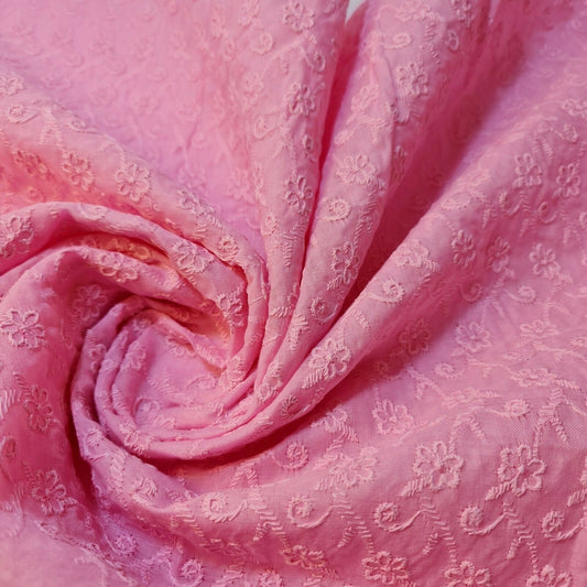 NEU FRÜHLING: 100 % Baumwollbatist, Broderie Anglaise-Stickerei, Kleider-Bastelstoff, 111,8 cm (Pink)