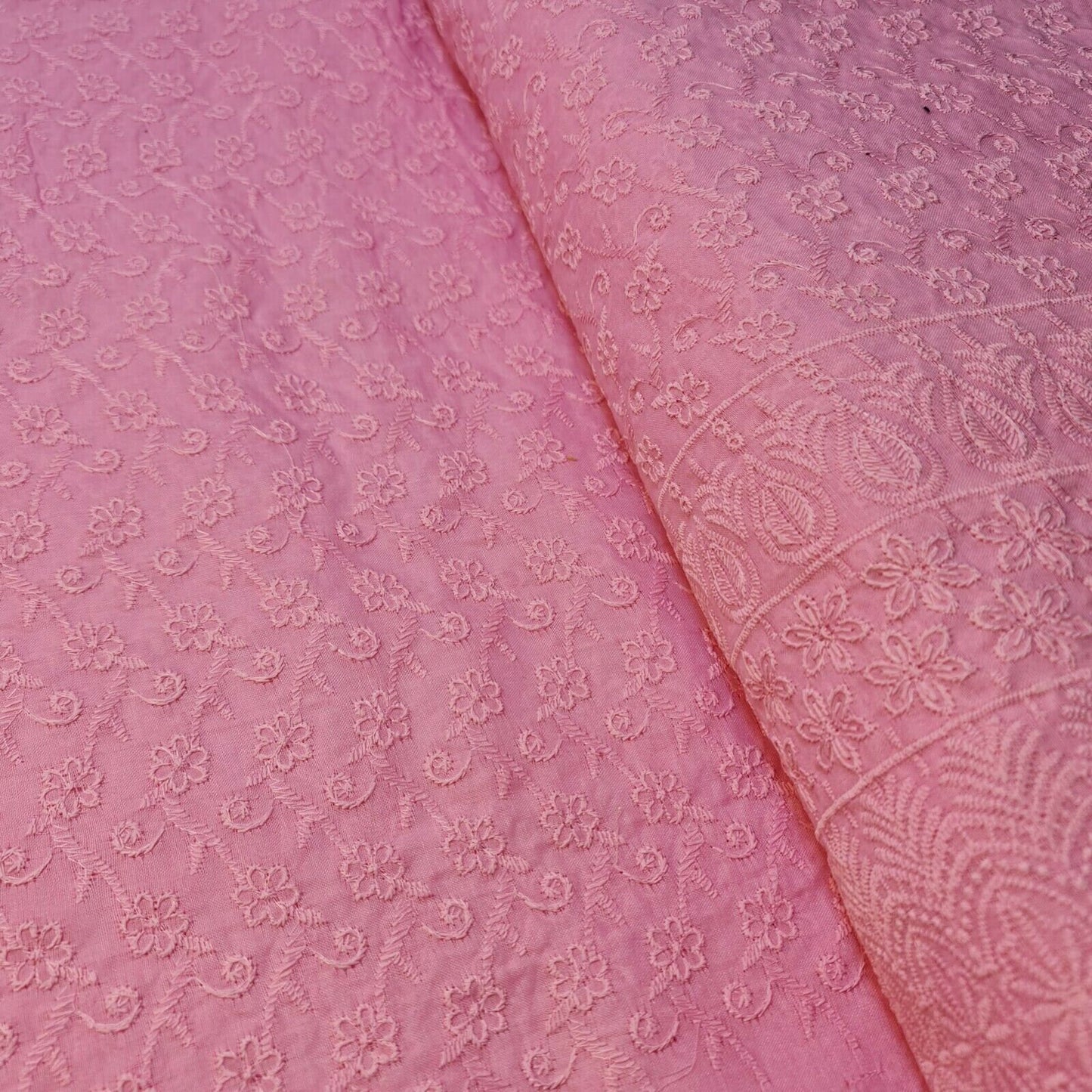 NEW SPRING 100% Cotton Lawn Broderie Anglaise Embroidery Dress Craft Fabric 44" (Pink)