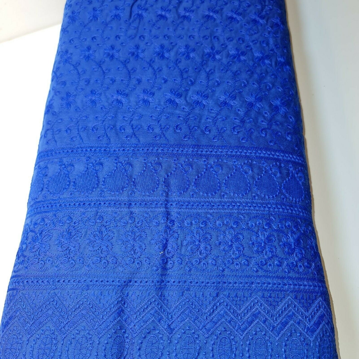 NEW SPRING 100% Cotton Lawn Broderie Anglaise Embroidery Dress Craft Fabric 44" (Royal Blue)