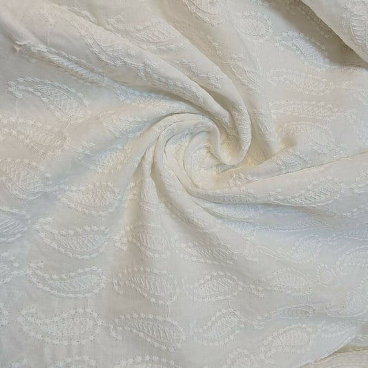 NEW SPRING 100% Cotton Lawn Broderie Anglaise Embroidery Dress Craft Fabric 44" (Ivory)