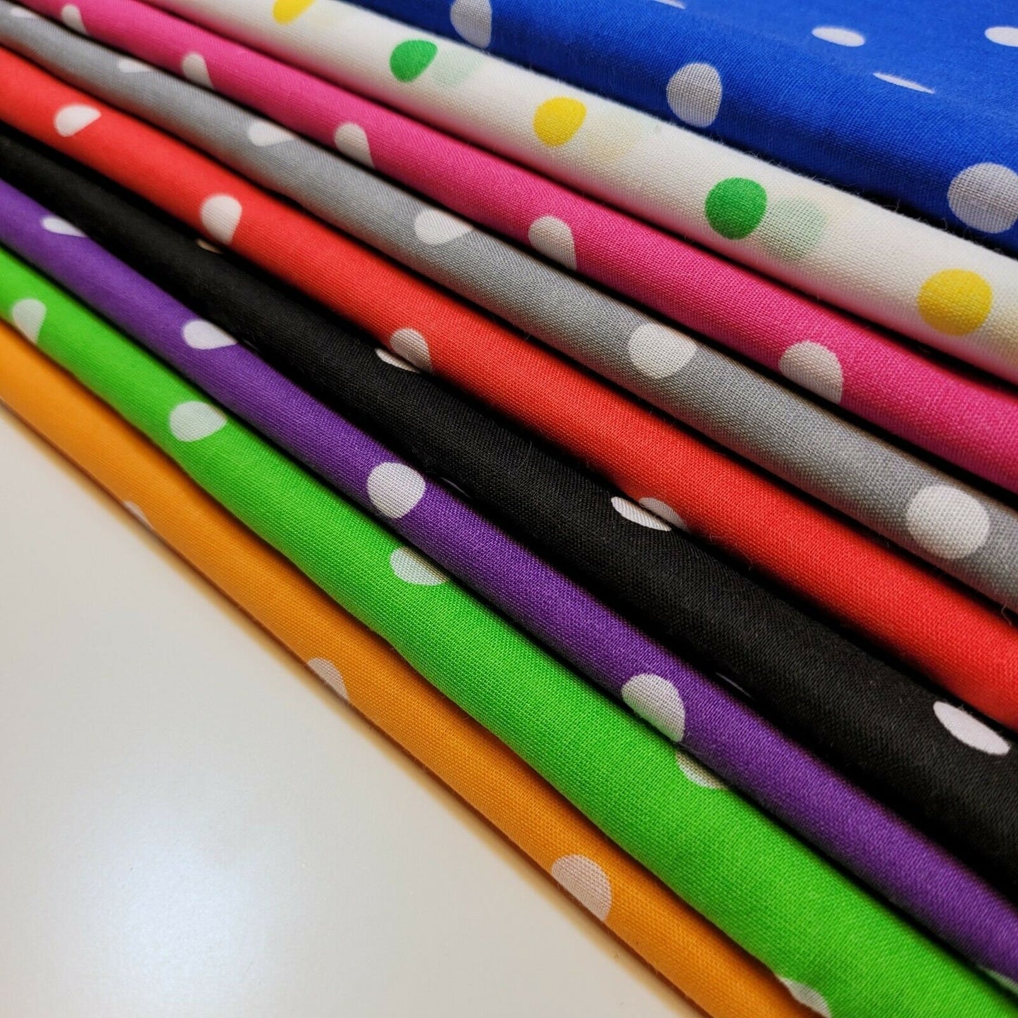 Pea Pin Spot Spotty Dot Print Fabric Polycotton Material By the Meter 44" (White Multi Spot)