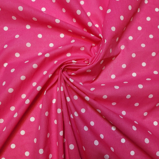 Pink Pea Pin Spot Polycotton Fabric – Spotty Dot Dressmaking & Craft Material 44" Wide by the Metre