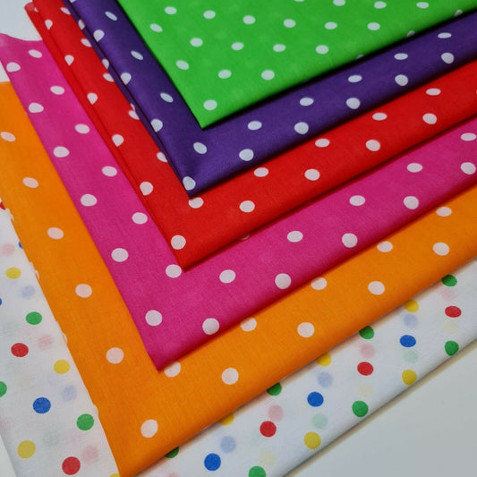 6pcs Polycotton Polka Dot Craft 50x50cm Fat Quarters Material Patchwork, Quilting Fabric