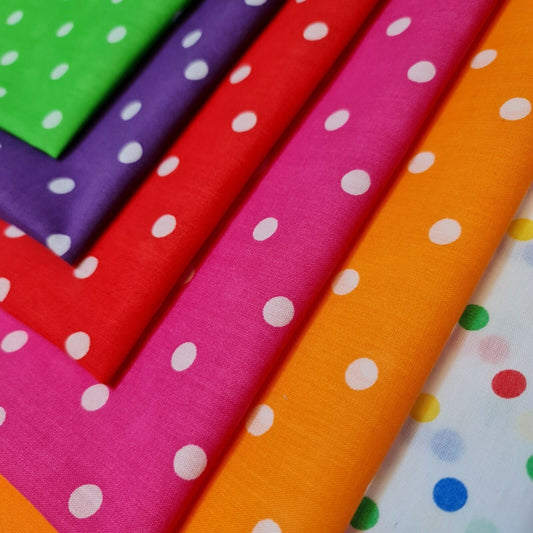 6pcs Polycotton Polka Dot Craft 50x50cm Fat Quarters Material Patchwork, Quilting Fabric