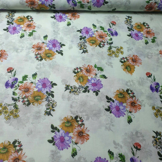 Digital Floral Print Muslin Polyester Soft Dress Drape Craft Fabric 44" By Meter (Design 2)