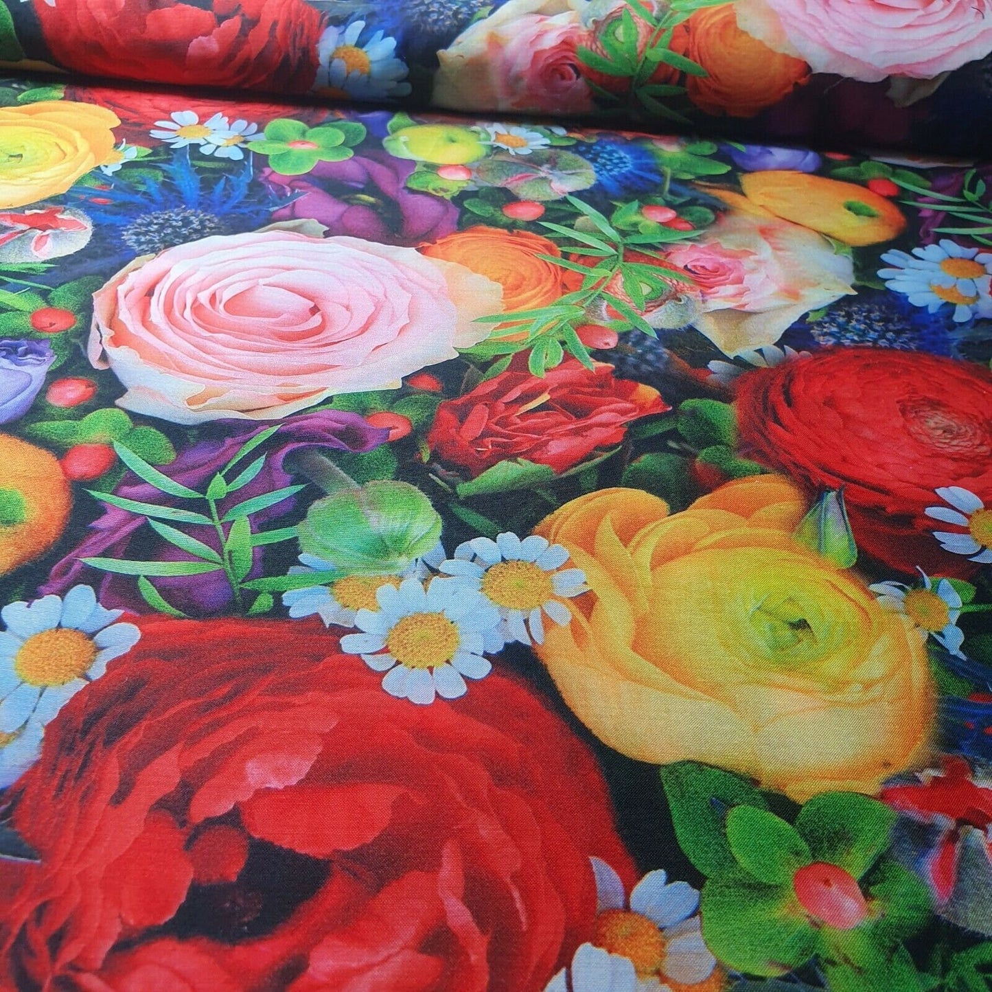 Digital Floral Print Muslin Polyester Soft Dress Drape Craft Fabric 44" By Meter (Design 11)