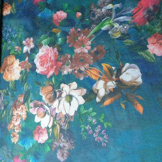 Weicher Musselin-Polyesterstoff mit digitalem Blumendruck, für Kleider, Drapierungen und Bastelarbeiten, 111,8 cm pro Meter (Design 15)