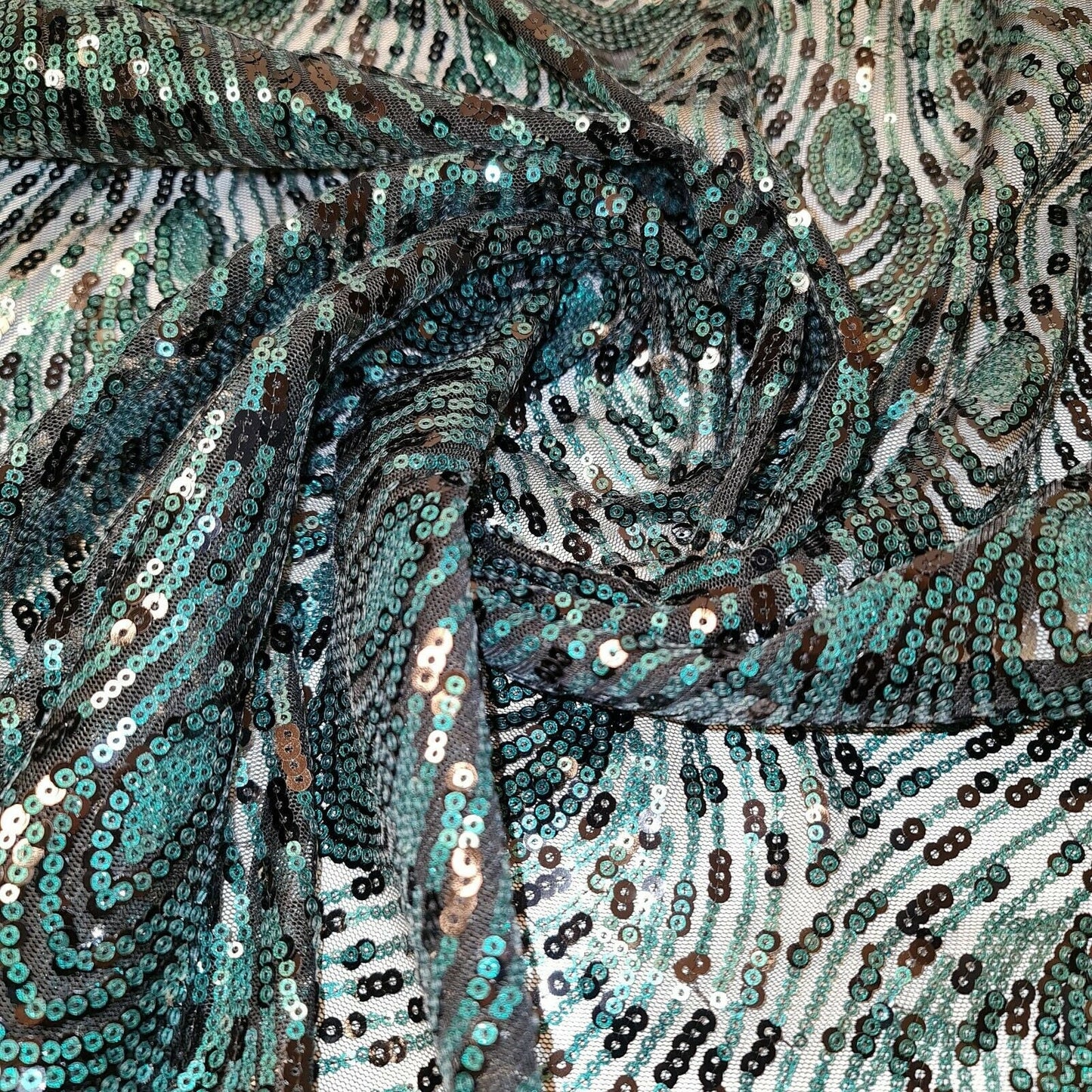 Premium Mesh Net Fabric Sequin Glitter Embroidery Dress Craft Material 150cm (Jade Black)