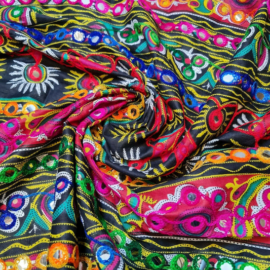 Cotton Indian Ethnic Mirror Embroidery Suzani Rangoli Boho Banjara Fabric 44" (Design 6)