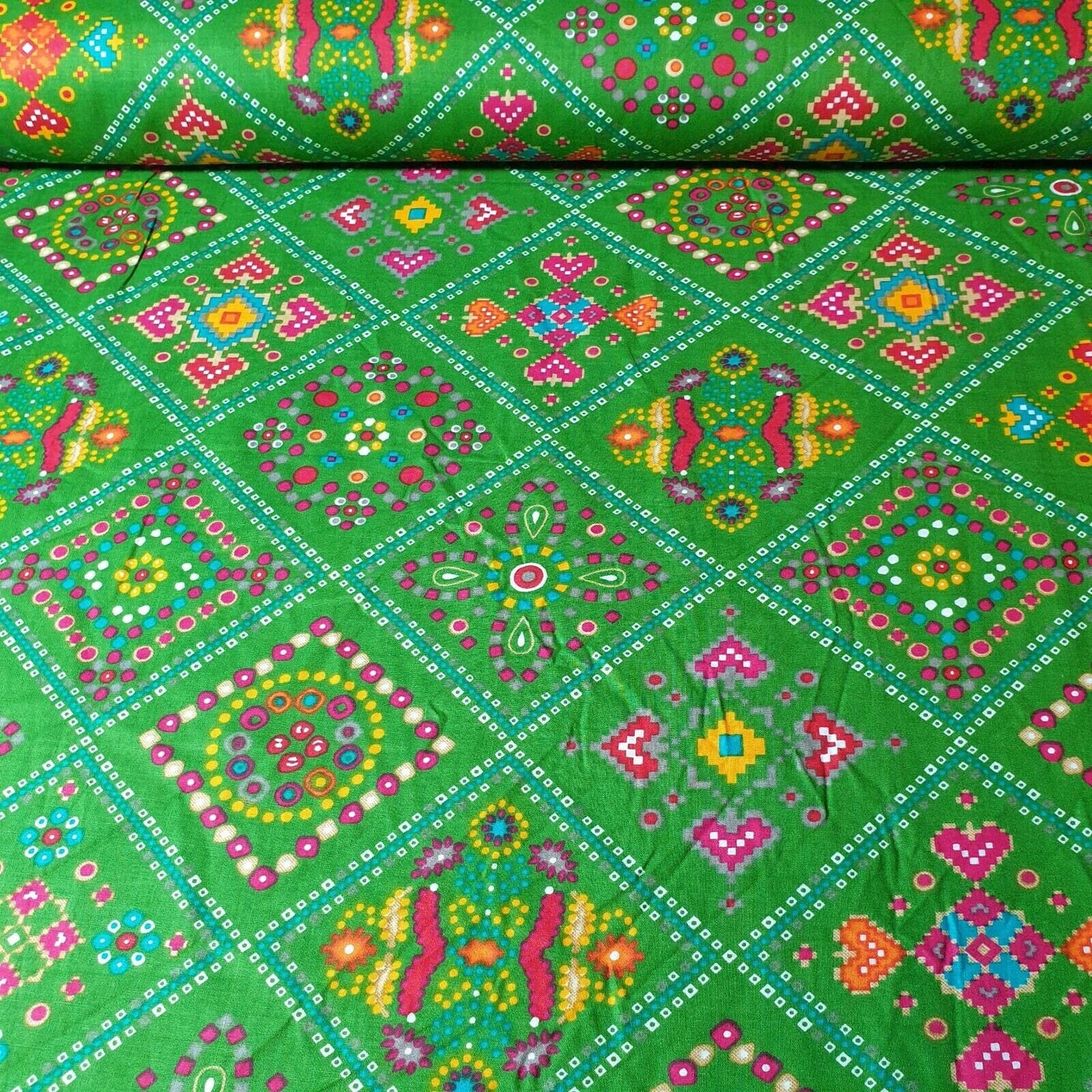 Cotton Indian Ethnic Rajasthani Print Suzani Rangoli Boho Banjara Fabric 44" (Colour - 1)