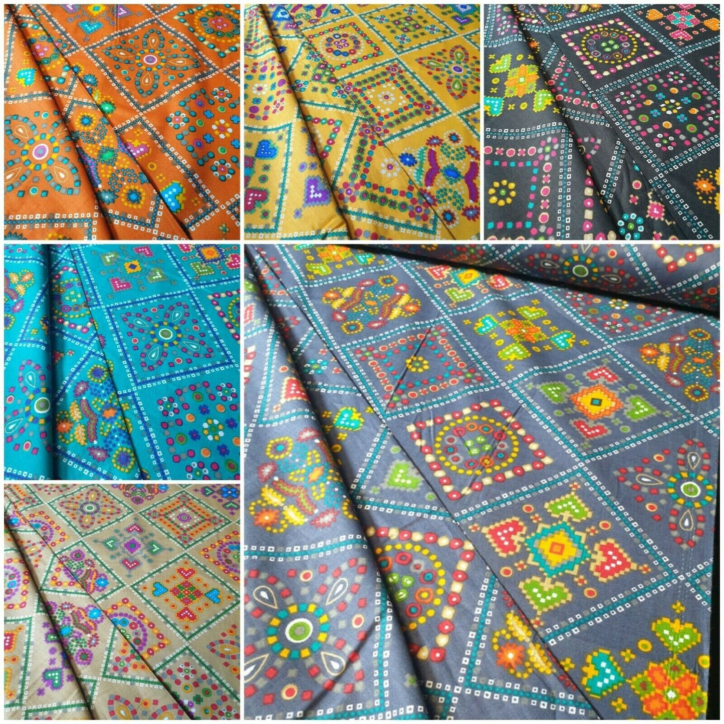 Baumwolle, indischer Ethno-Rajasthani-Druck, Suzani, Rangoli, Boho, Banjara-Stoff, 111,8 cm (Farbe – 1)