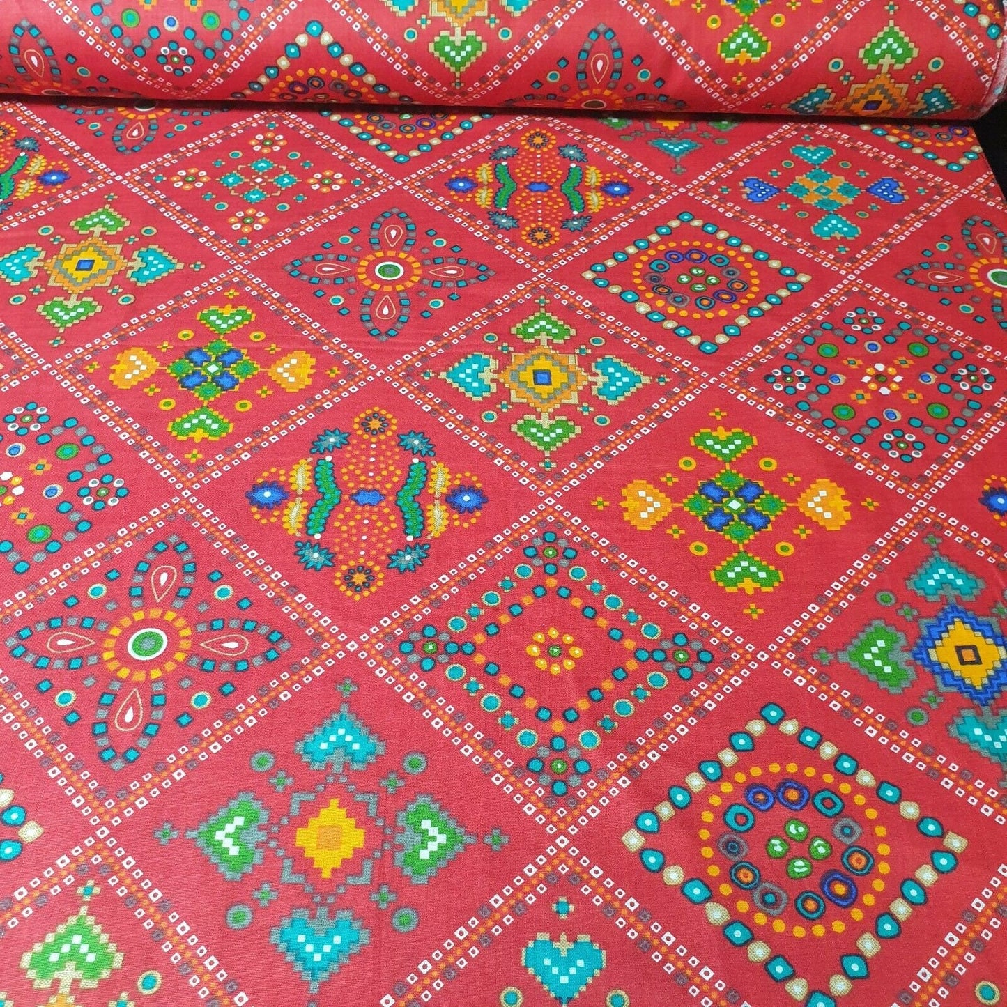 Cotton Indian Ethnic Rajasthani Print Suzani Rangoli Boho Banjara Fabric 44" (Colour - 2)