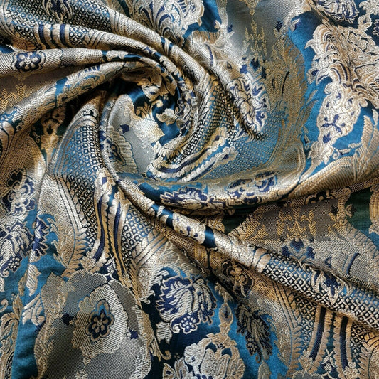BOTTLE GREEN Floral Brocade Jacquard Banarasi Fabric – 44” Wide – Indian Dress, Craft, Costume & Curtain Material (By the Meter)
