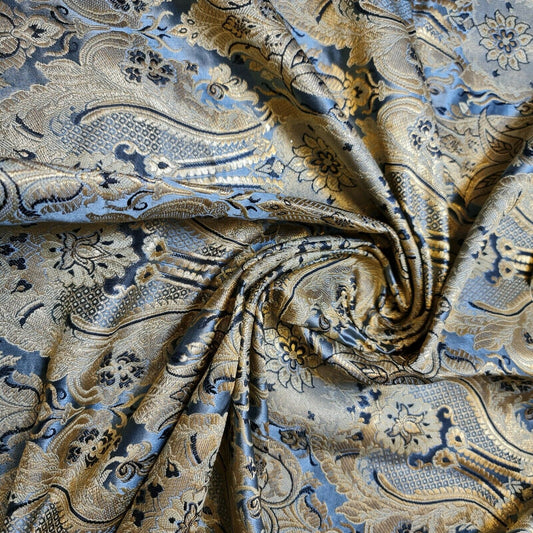 Ornamentaler Damast, hochwertiger, goldmetallischer, indischer Banarasi-Brokatstoff, 111,8 cm (44 Zoll) Meter (SILBERGRAU)