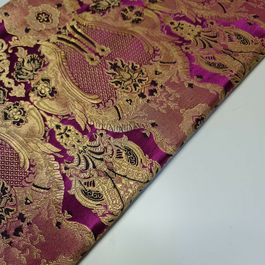 CERISE PINK Floral Brocade Jacquard Banarasi Fabric – 44” Wide – Indian Dress, Craft, Costume & Curtain Material (By the Meter)
