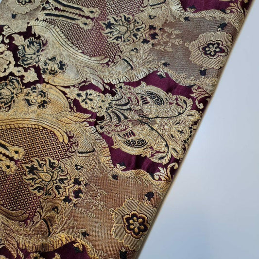 Ornamental Damask Premium Gold Metallic Indian Banarasi Brocade Fabric 44" Meter (BURGANDY)
