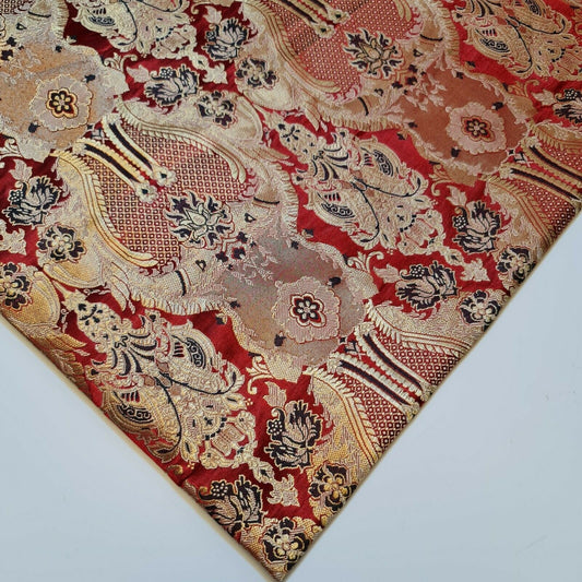 Ornamentaler Damast, hochwertiger, goldmetallischer indischer Banarasi-Brokatstoff, 111,8 cm (rot)