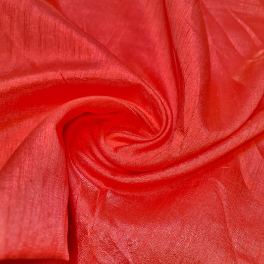 Plain Poly Faux Dupion Raw Silk Satin Finish Dress Craft Patchwork Fabric 44" (Tomato Red)